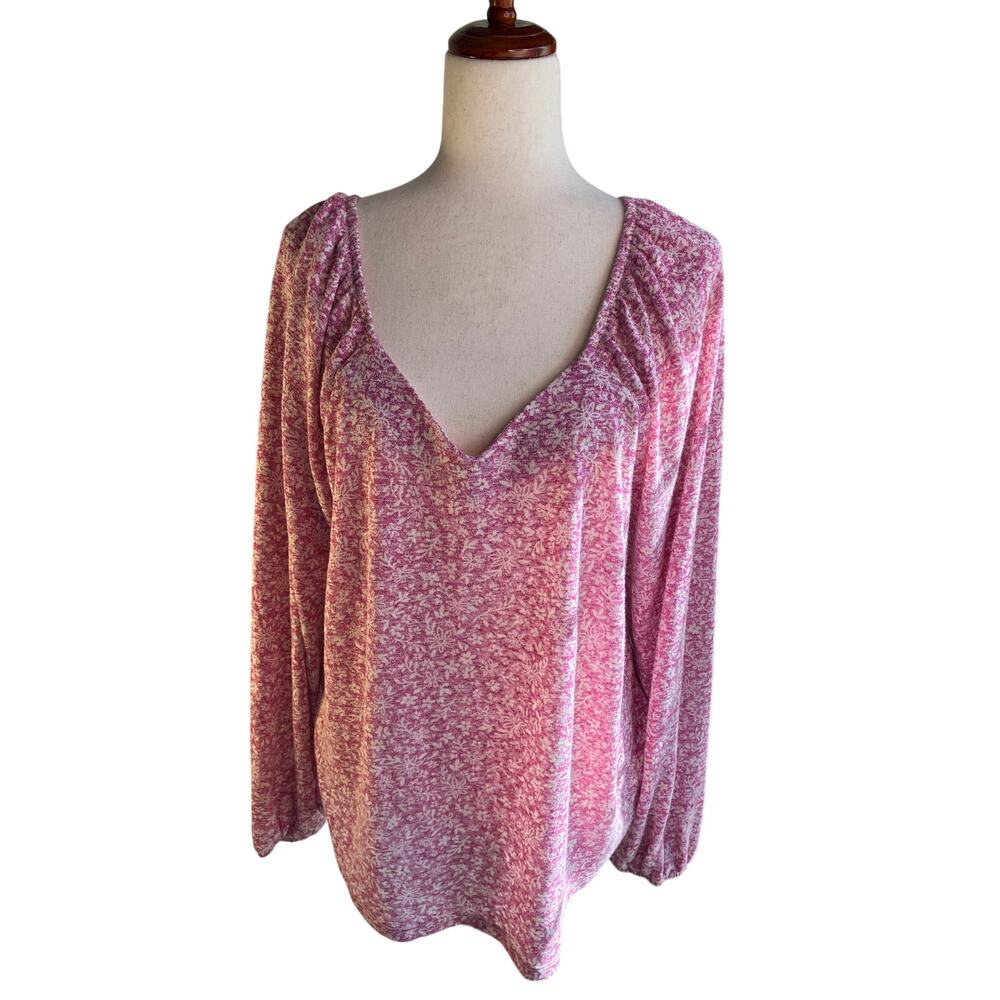 Studio B by Bobeau Pink Marled V-Neck Long Sleeve Top Size 1X